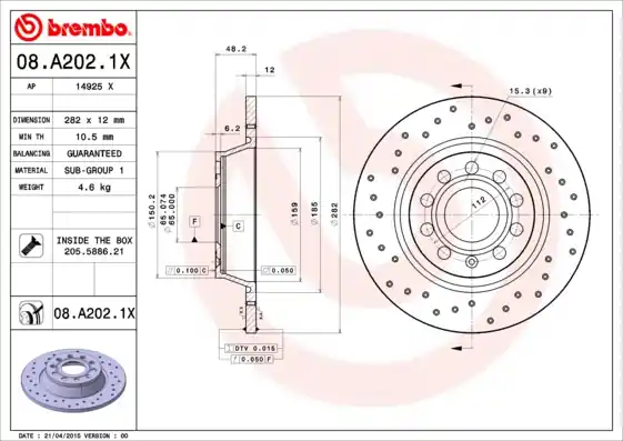 Remschijven Brembo 08.A202.1X Trendy