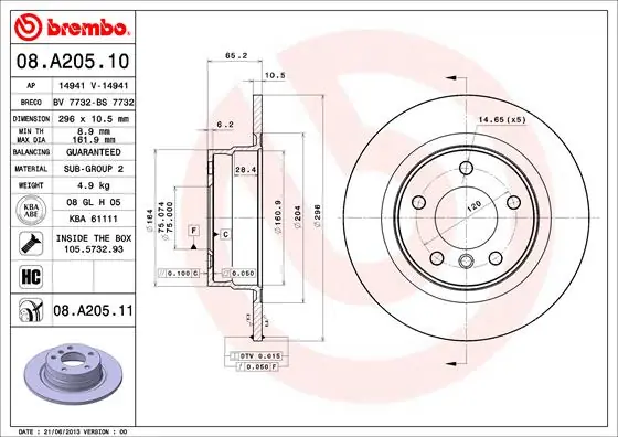 Remschijven Brembo 08.A205.11 Shop Nu