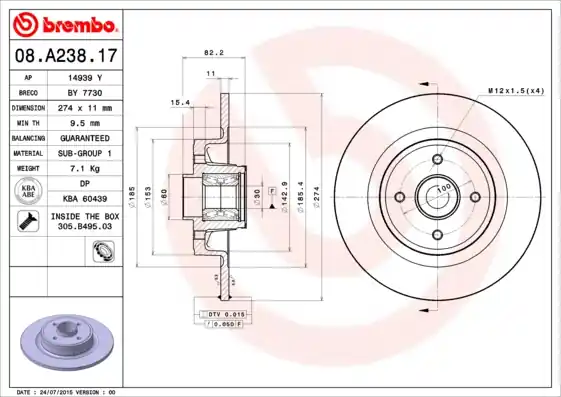 Remschijven Brembo 08.A238.17 Shop Nu