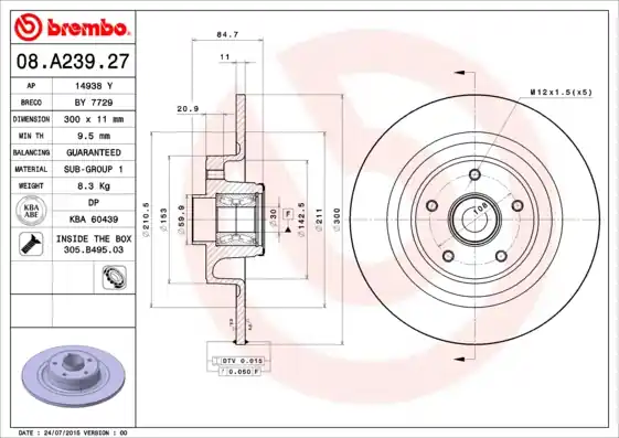 Remschijven Brembo 08.A239.27 Gereduceerde Prijs