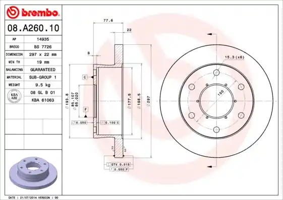 Wereldwijde Verzending Remschijven Brembo 08.A260.10