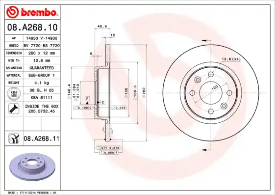 Fabrieksprijs Remschijven Brembo 08.A268.11