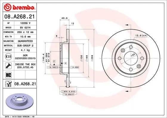 Remschijven Brembo 08.A268.21 In De Mode
