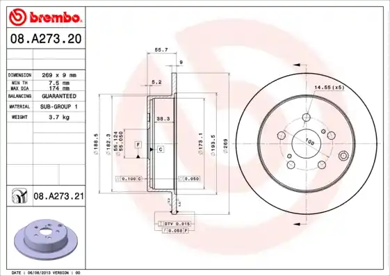 Professioneel Remschijven Brembo 08.A273.21