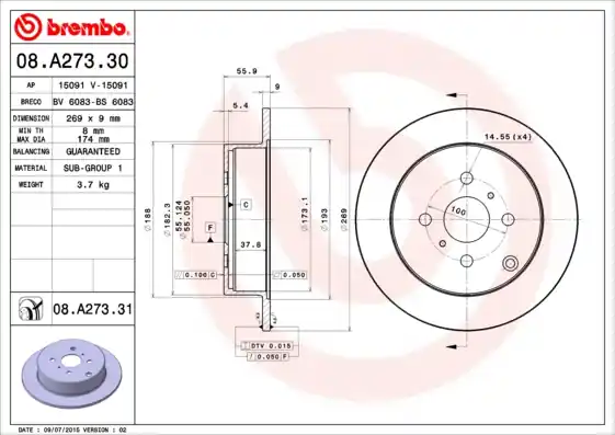 Modern Remschijven Brembo 08.A273.31