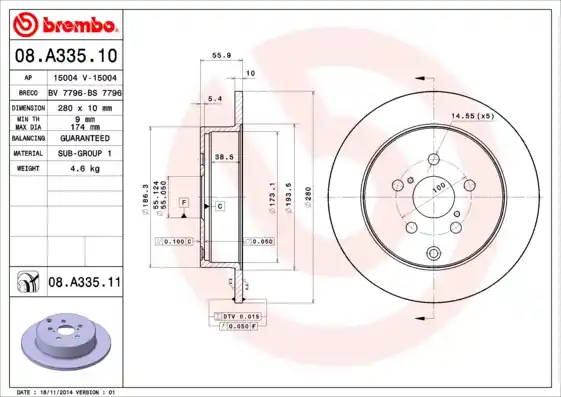 Gratis Retour Remschijven Brembo 08.A335.11