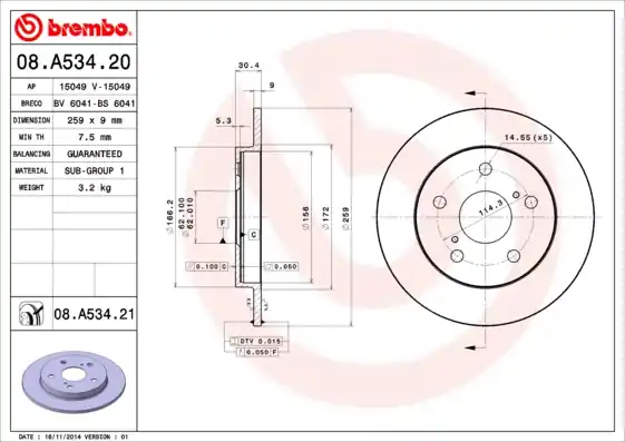 Remschijven Brembo 08.A534.21 Modern