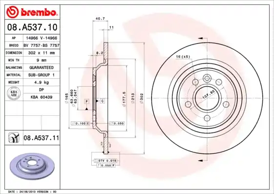 Remschijven Brembo 08.A537.11 Nieuwe Collectie