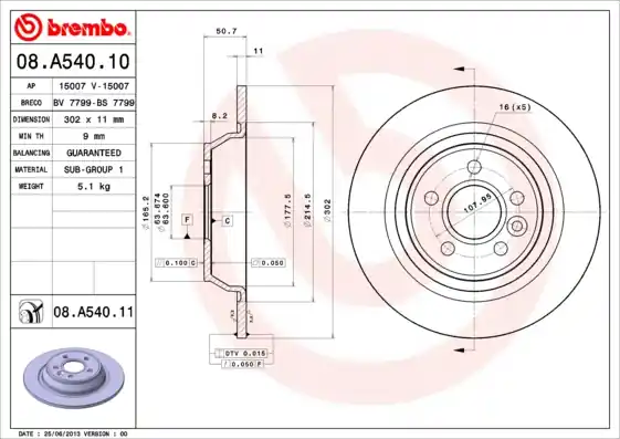 Remschijven Brembo 08.A540.11 Speciale Aanbieding