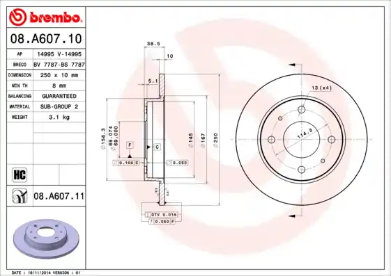 Direct Beschikbaar Remschijven Brembo 08.A607.10