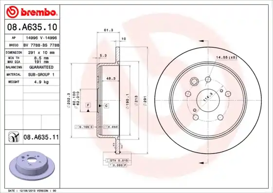 Remschijven Brembo 08.A635.11 Trendy