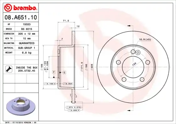 Remschijven Brembo 08.A651.10 Korting