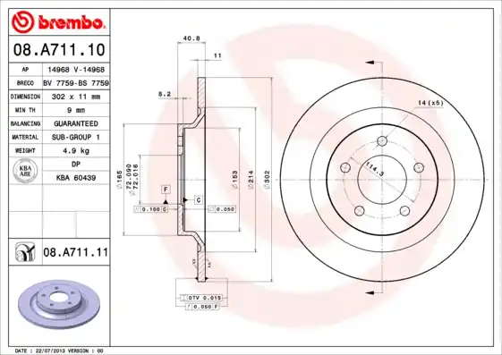 Beste Prijs Remschijven Brembo 08.A711.11