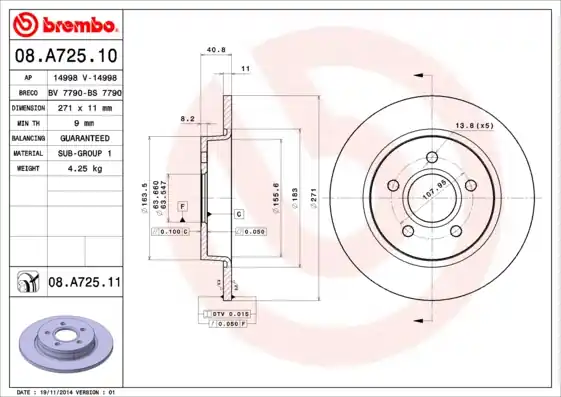 Actieprijs Remschijven Brembo 08.A725.10