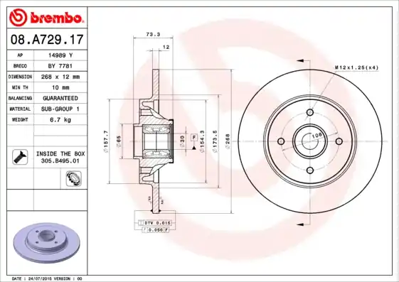Plaats Bestelling Remschijven Brembo 08.A729.17