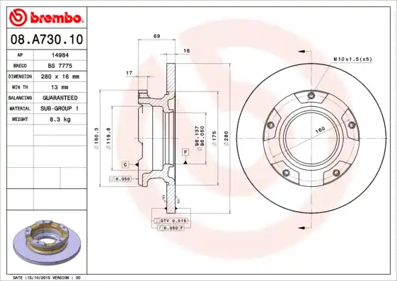 Remschijven Brembo 08.A730.10 Groothandel