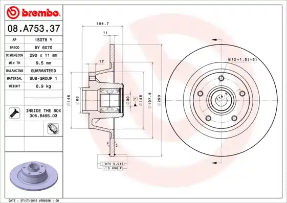 Gratis Verzending Remschijven Brembo 08.A753.37