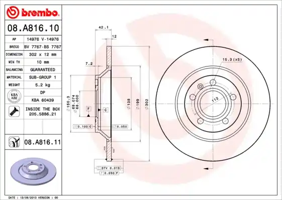 Direct Verzonden Remschijven Brembo 08.A816.11