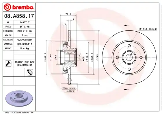 Remschijven Brembo 08.A858.17 Budget