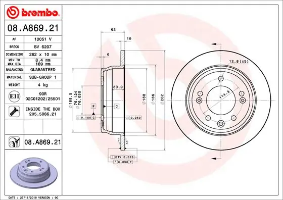 Geld-Terug-Garantie Remschijven Brembo 08.A869.21
