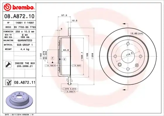 Remschijven Brembo 08.A872.11 Hete Deal