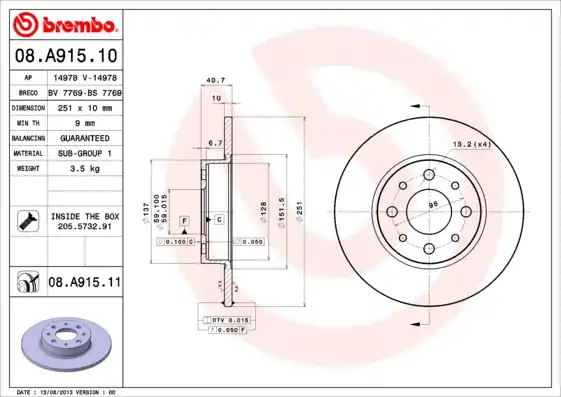 Premium Remschijven Brembo 08.A915.11