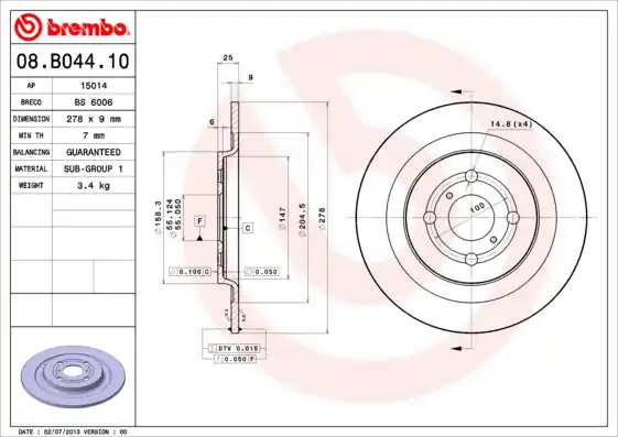 Remschijven Brembo 08.B044.10 Origineel