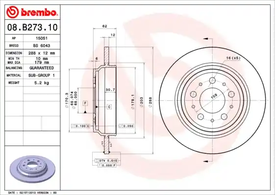 Beperkte Voorraad Remschijven Brembo 08.B273.10