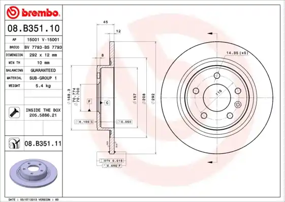 Remschijven Brembo 08.B351.11 Shop Nu