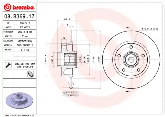 Betaalbaar Remschijven Brembo 08.B369.17