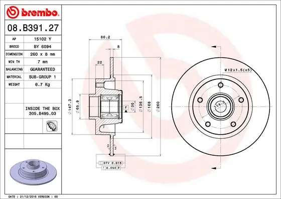 Authentiek Remschijven Brembo 08.B391.27