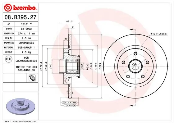 Beperkte Voorraad Remschijven Brembo 08.B395.27