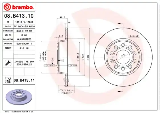 Direct Verzonden Remschijven Brembo 08.B413.11
