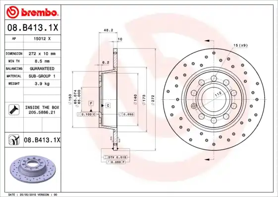 Remschijven Brembo 08.B413.1X Op = Op