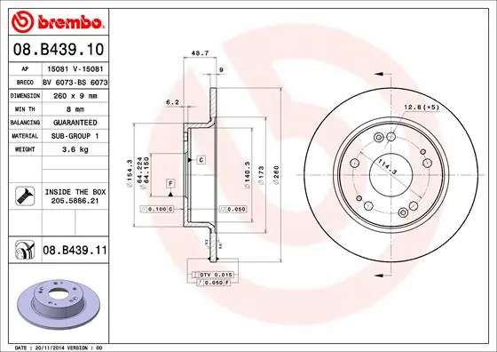 Laatste Versie Remschijven Brembo 08.B439.11