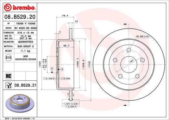 Fabrieksprijs Remschijven Brembo 08.B529.21