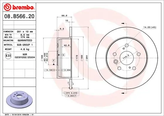 Remschijven Brembo 08.B566.21 Authentiek