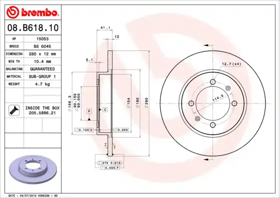 Remschijven Brembo 08.B618.10 Plaats Bestelling