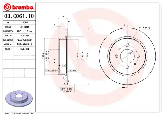 Remschijven Brembo 08.C061.10 Direct Beschikbaar