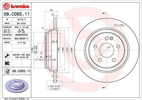 Remschijven Brembo 08.C065.11 Snelle Levering