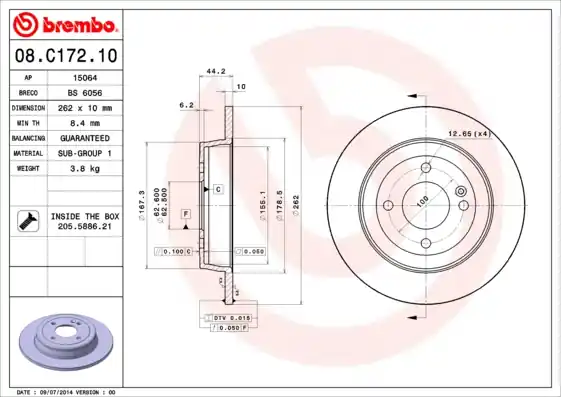 Remschijven Brembo 08.C172.10 Geld-Terug-Garantie