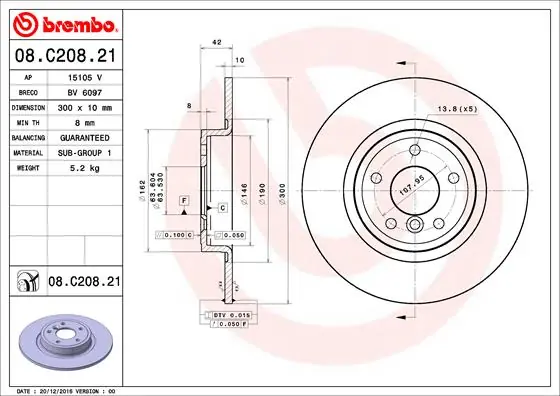 Remschijven Brembo 08.C208.21 Beste Prijs