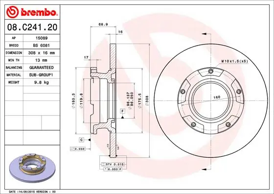 Remschijven Brembo 08.C241.20 In De Mode