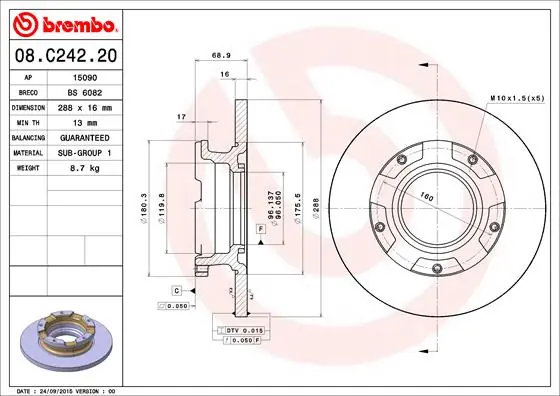 Topkwaliteit Remschijven Brembo 08.C242.20