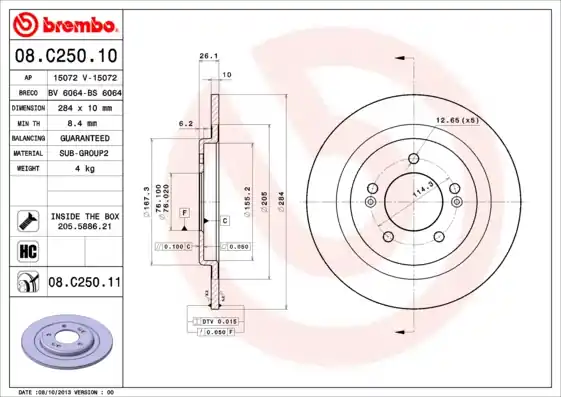 Remschijven Brembo 08.C250.11 Op = Op
