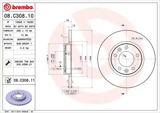 Direct Beschikbaar Remschijven Brembo 08.C308.11