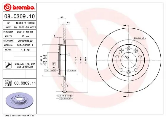 Remschijven Brembo 08.C309.11 Voordeelprijs