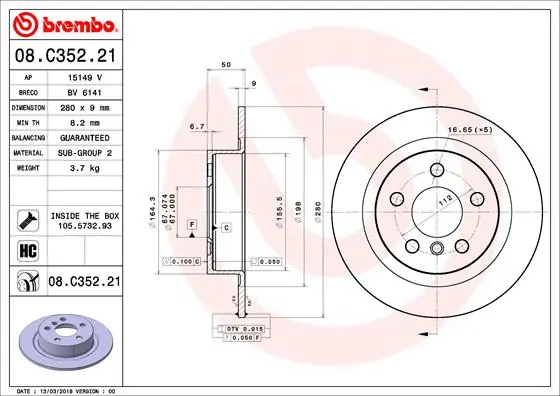Hoge Kwaliteit Remschijven Brembo 08.C352.21