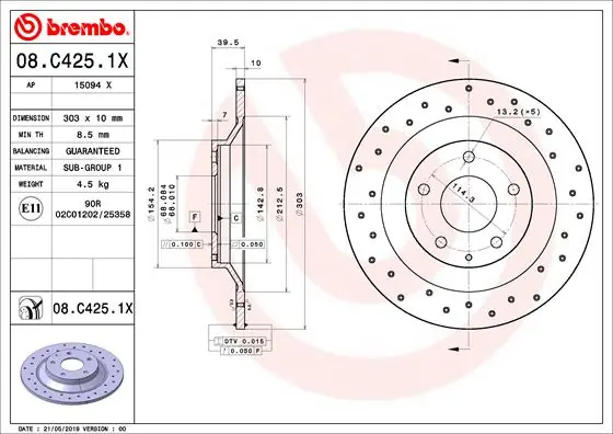 Laatste Versie Remschijven Brembo 08.C425.1X