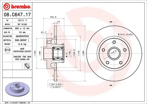 Remschijven Brembo 08.C647.17 Flitsaanbieding